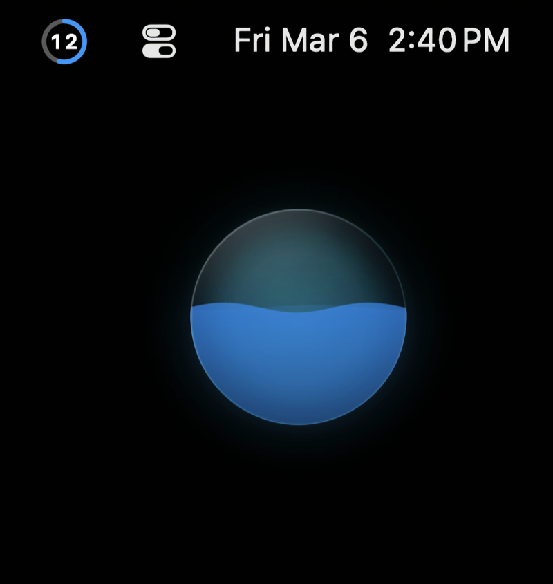 Fluid Timer compact mode showing the liquid wave animation during a focus session